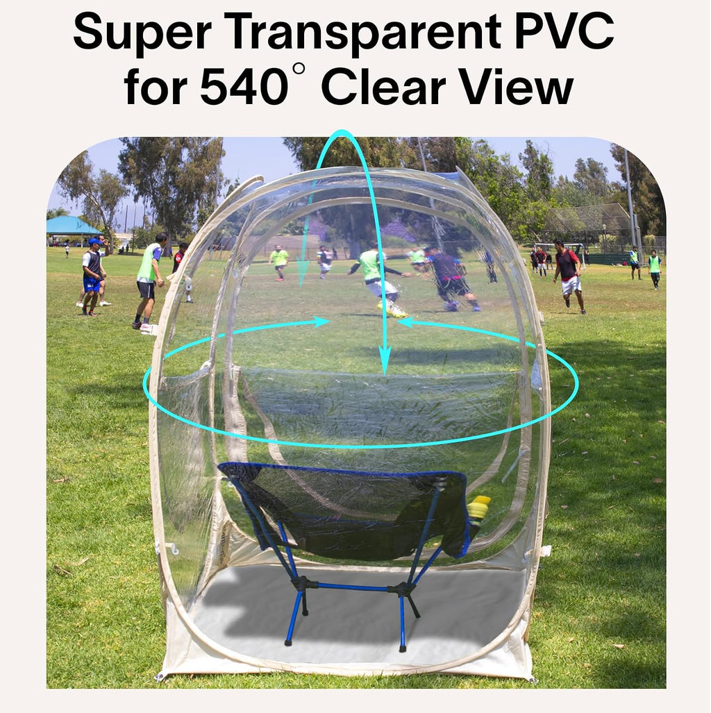 EighteenTek® Pop Up Weather Pod, Sport Pod with Attached Floor, 360° Clear View, UPF 50+ UV Protection, Waterproof All-Weather Instant Shelter for 1-4 Person, Sports Camping Fishing Tailgating
