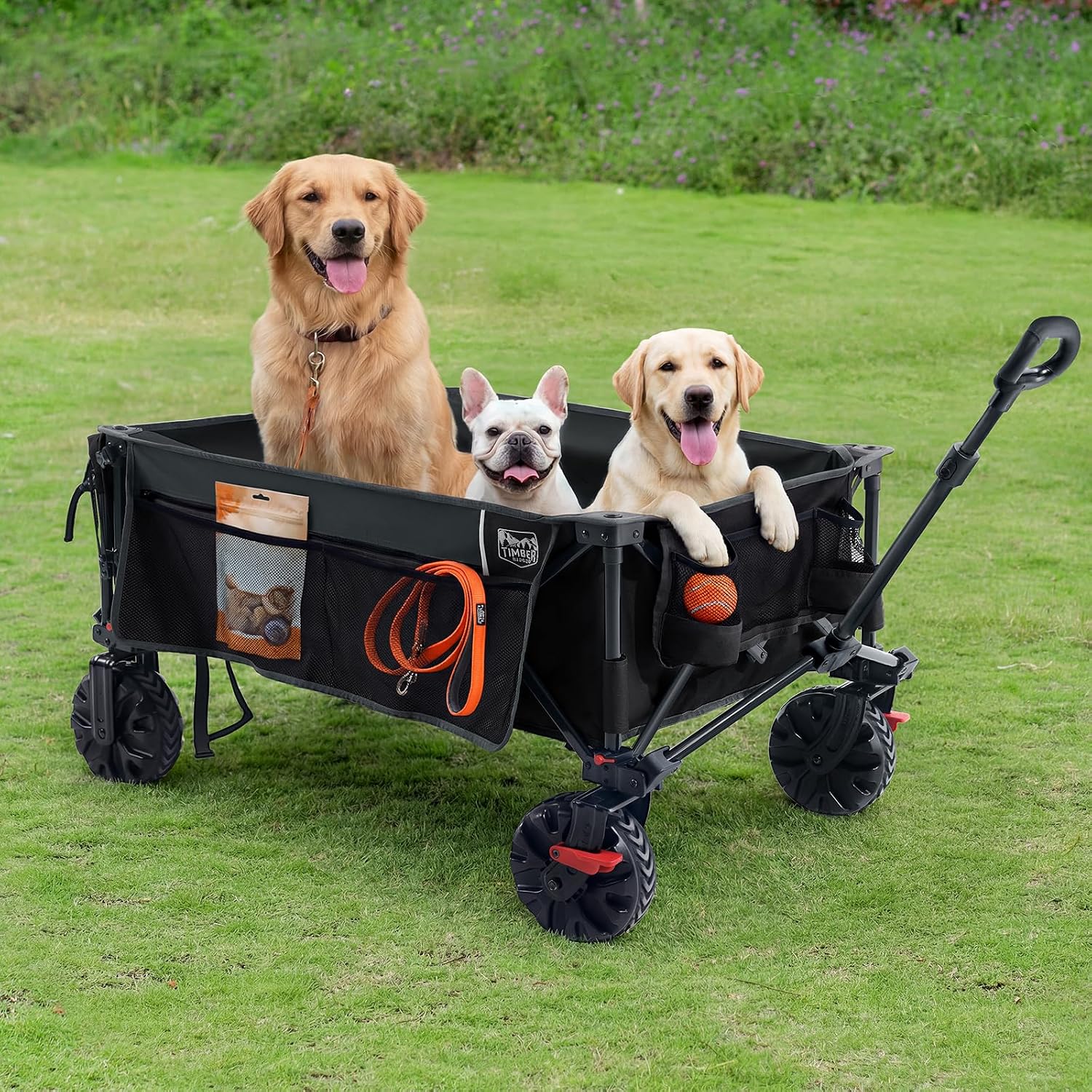 TIMBER RIDGE 600L Beast Wagon 26' W Extra Wide All Terrain Folding w/Big Wheels, Cargo Net & Tailgate, 400lbs Heavy Duty Portable Cart 54.5' L Large Collapsible Wagons for Camping, Sports, Dogs, Black