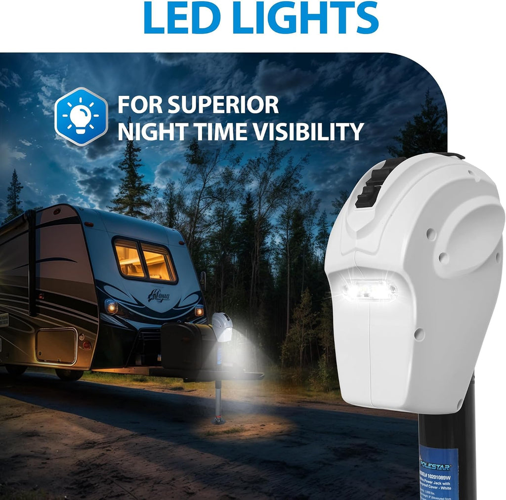 POLESTAR Electric Trailer Jack 5000lbs, A-Frame RV Electric Power Tongue Jack with Waterproof Protective Cover & LED Light, Electric Jacks for Travel Trailers Camper, RV, 12V DC, White, 22.5' Lift