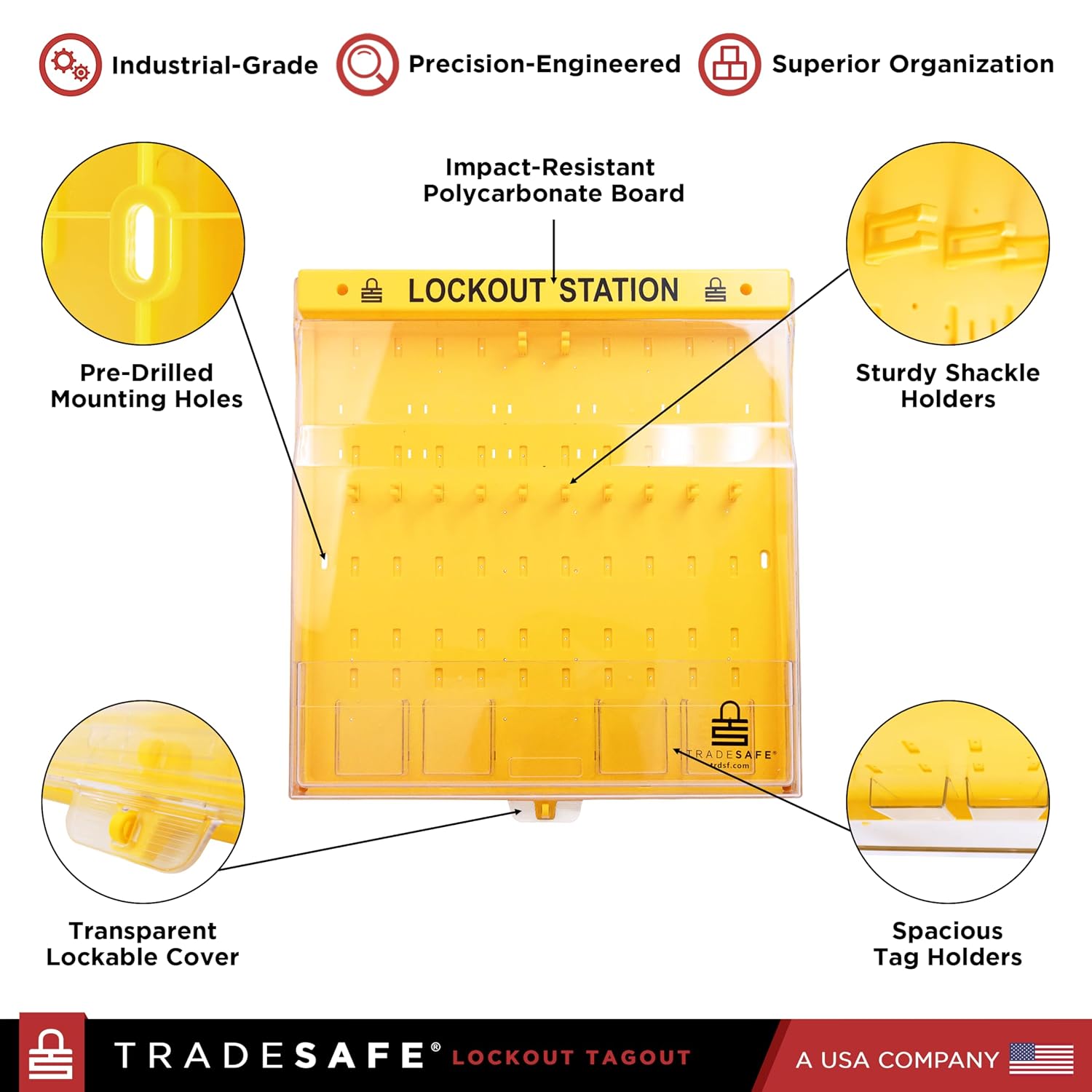TRADESAFE Lockout Tagout Station, Unfilled Loto Station - No Lock Out Tag Out Devices Included, Wall Mount Loto Kit Board, Lockout Station with Lockable Cover