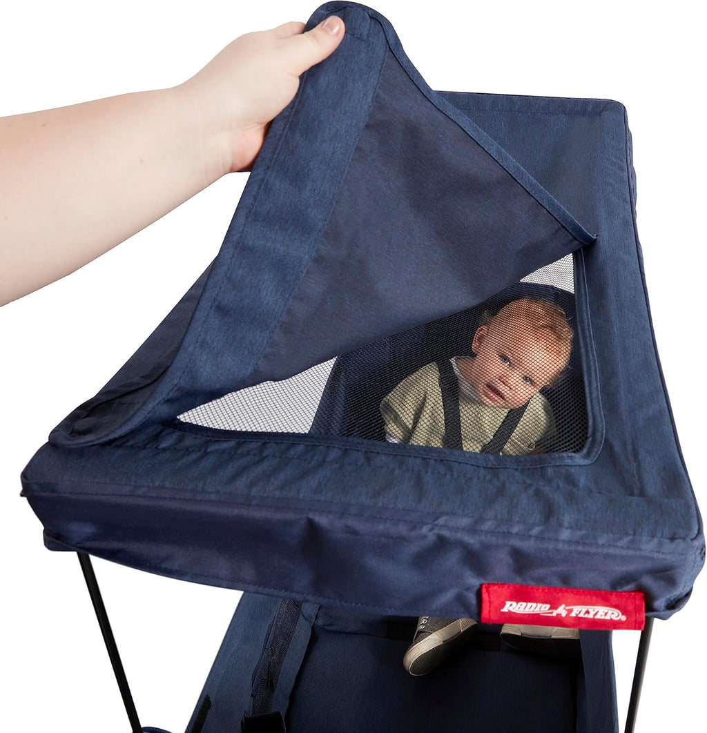Radio Flyer Atlas Stroll 'N Wagon, Navy Blue, For Ages 1+, 3-in-1 Push or Pull Versatility, One-Hand Fold, UV Canopy, 5-Point Harnesses, Storage Capabilities, Rubber Wheels, Stroller Wagon for Kids