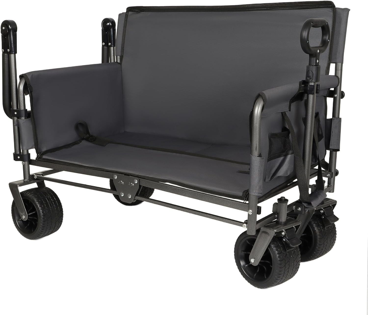 3-in-1 Heavy-Duty Folding Wagon Cart with Bench Seat, UV Canopy & 180L Storage – 500lbs Capacity All-Terrain Utility Cart for Camping, Beach, Sports & Garden (Gray)