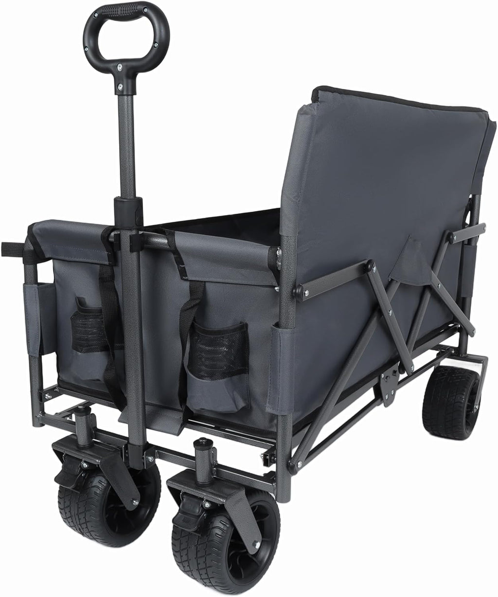 3-in-1 Folding Wagon with Bench Seat - 500LB Capacity, 180L Storage, All-Terrain Wheels, Compact Fold, Includes Ice Pack, for Camping, Beach, Sports, Garden (Gray)
