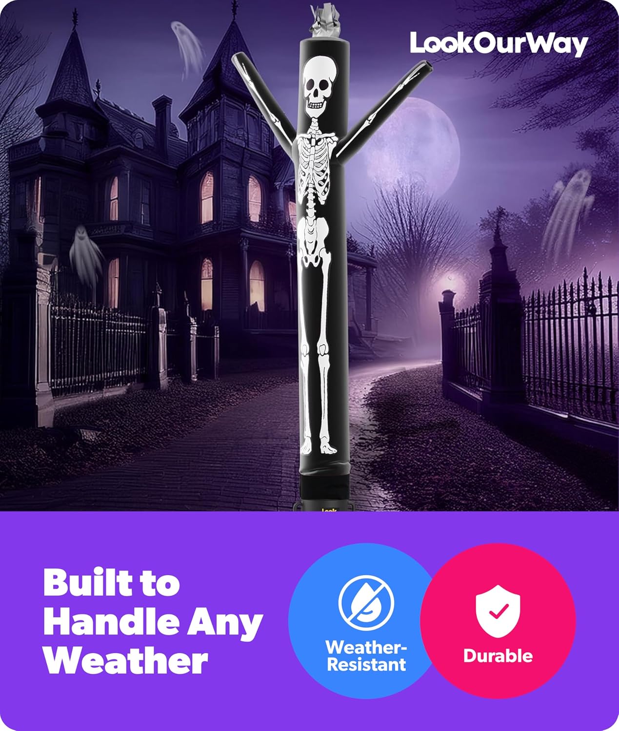 LookOurWay 10ft Skeleton Air Dancers Inflatable Tube Man Attachment | Halloween Inflatables Outdoor Decoration | Wacky Waving Halloween Blow Up for Yard Display or Business (Blower Not Included)