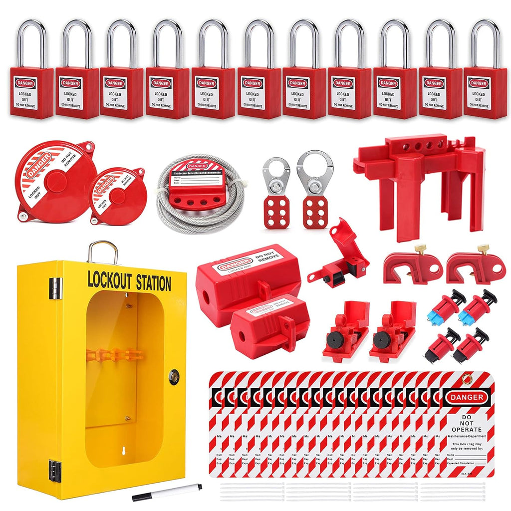 Lockout Tagout Station Breaker Loto Kit Loto Hasps,Loto Tags,Circuit Breaker Lockout,Ball Valve Lockout,Electrical Plug Lockout,Steel Cable Lockout for Loto Station Lock Out Tag Out Kit