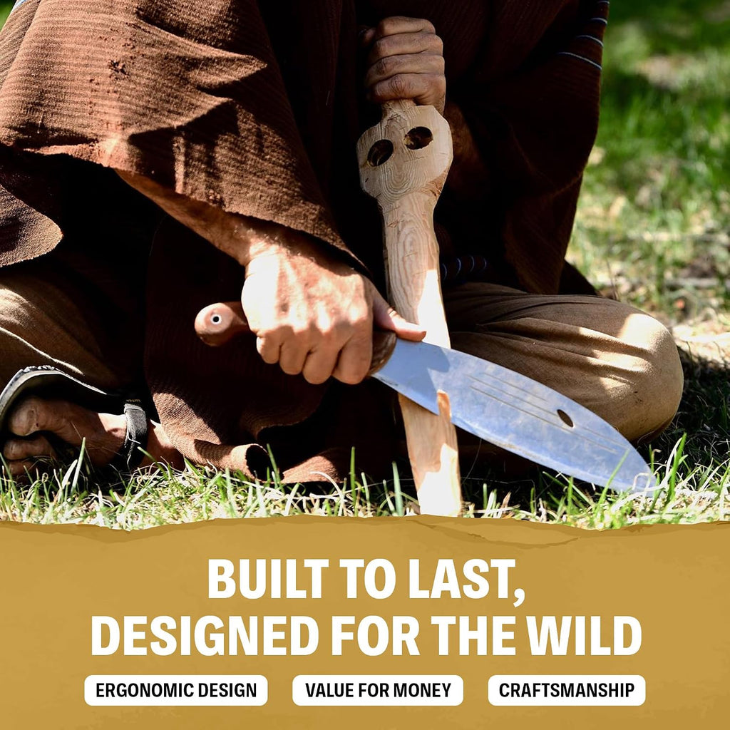 Condor Tool & Knife, Primitive Bush Knife, 8in Blade, Wood Handle with Sheath