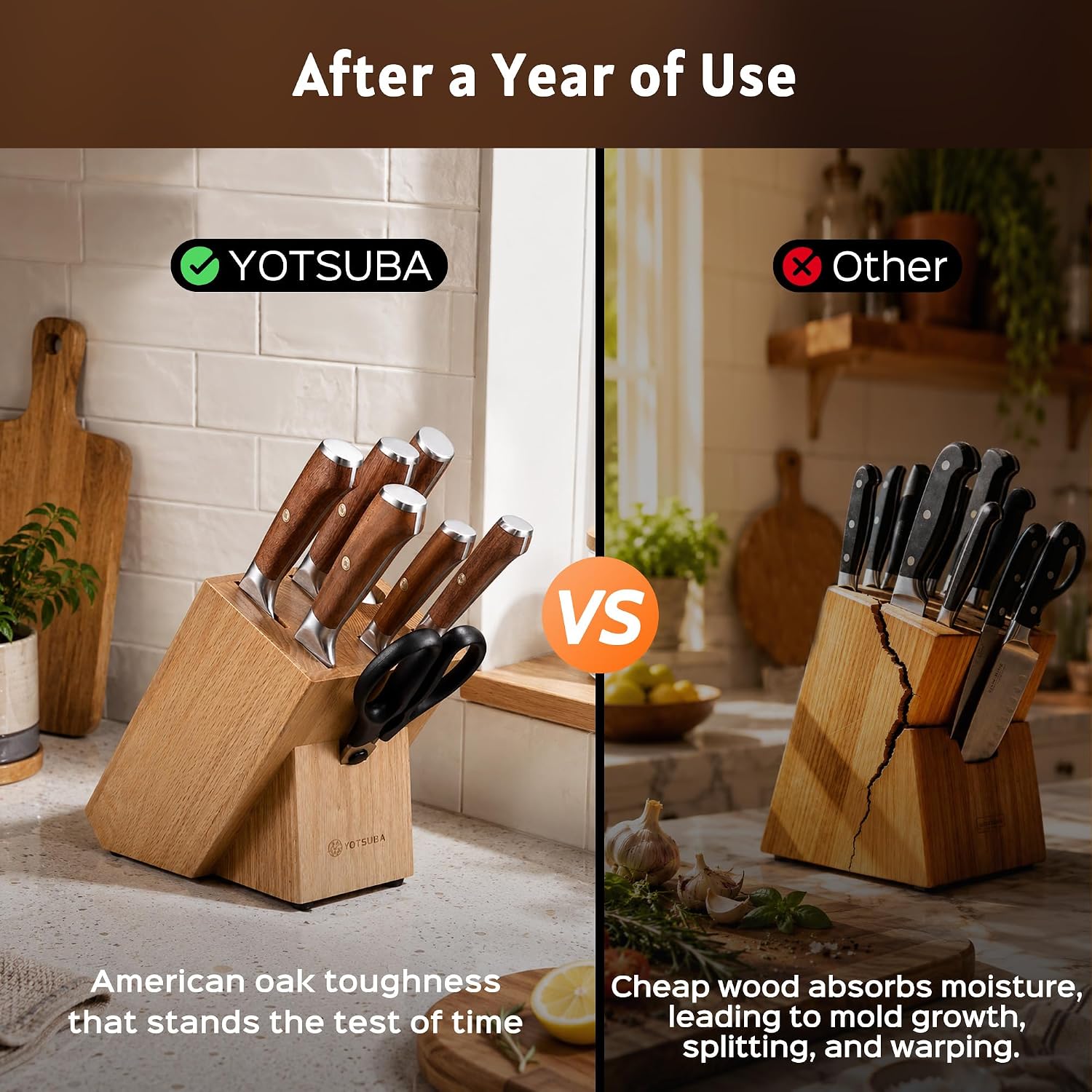 YOTSUBA 8 PCS Japanese Kitchen Knife Set with Block, Professional Ultra Sharp High Carbon Stainless Steel Chef Knives, Ergonomic Natural Rosewood Handle for Kitchen