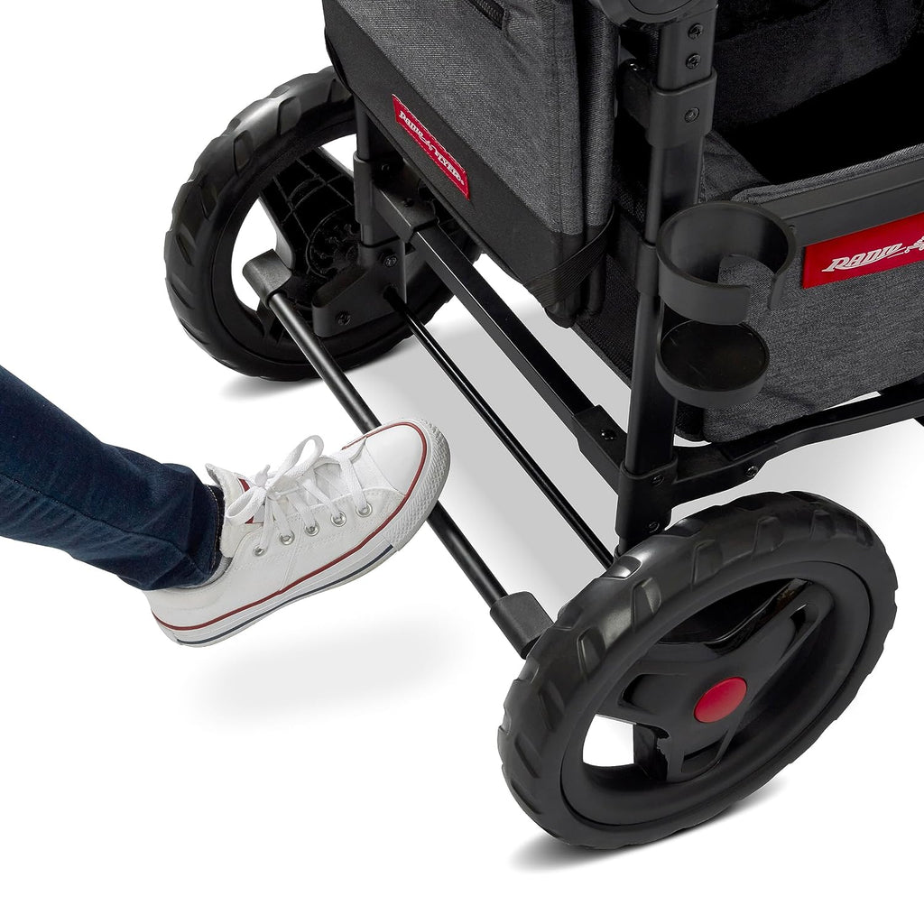 Radio Flyer Voya Stroller Wagon, for Toddlers and Kids 6+ Months, Push or Pull, 2 Seats, Dual Sun Canopies, Compact Fold, Lightweight, Storage Space, 5-Point Harnesses, Stroller Wagon for Kids