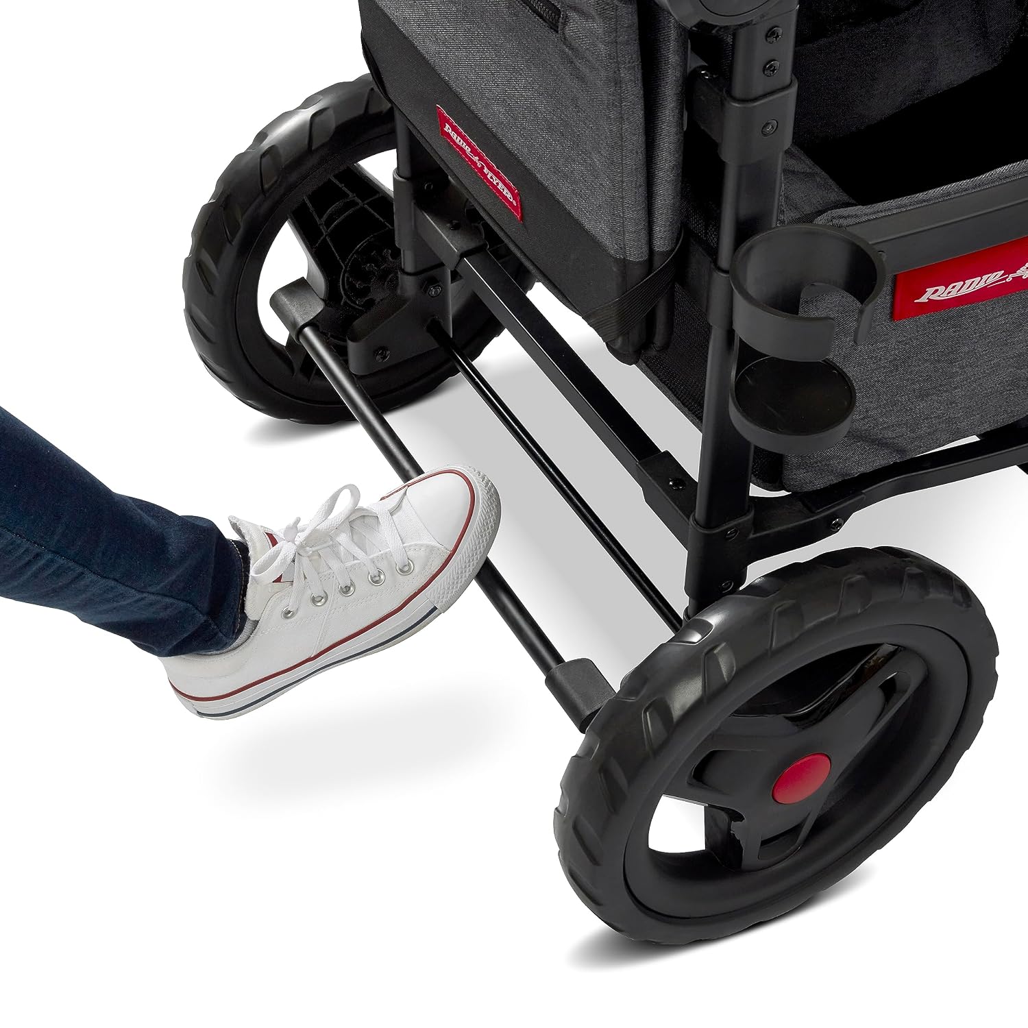 Radio Flyer Voya Stroller Wagon, for Toddlers and Kids 6+ Months, Push or Pull, 2 Seats, Dual Sun Canopies, Compact Fold, Lightweight, Storage Space, 5-Point Harnesses, Stroller Wagon for Kids