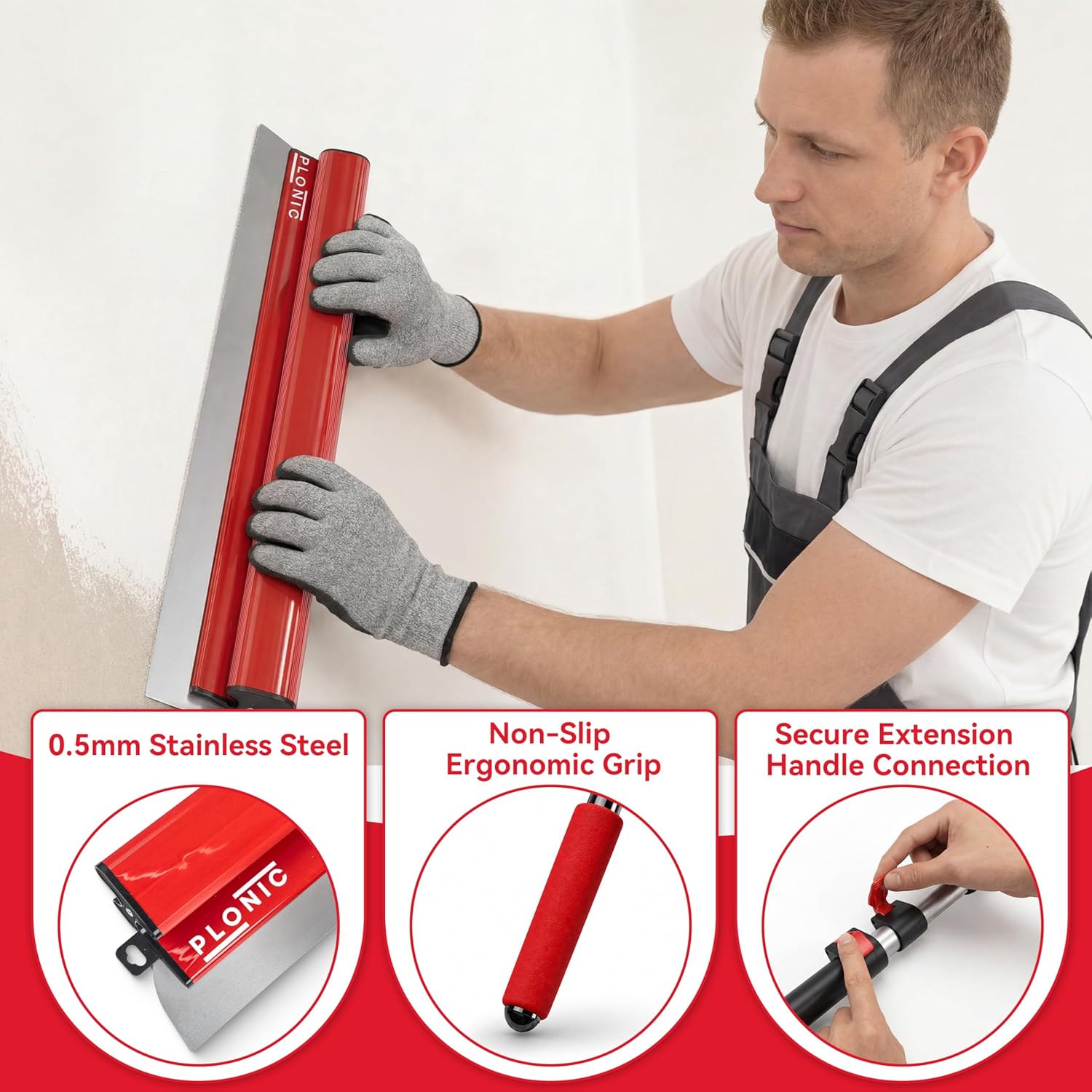 Drywall Skimming Blade Set with Portable Case,0.50 mm Stainless Steel 10', 14', 24', 32' & 40' Skimming Blades with 40'-84' Extension Handle, Drywall Finishing Tools