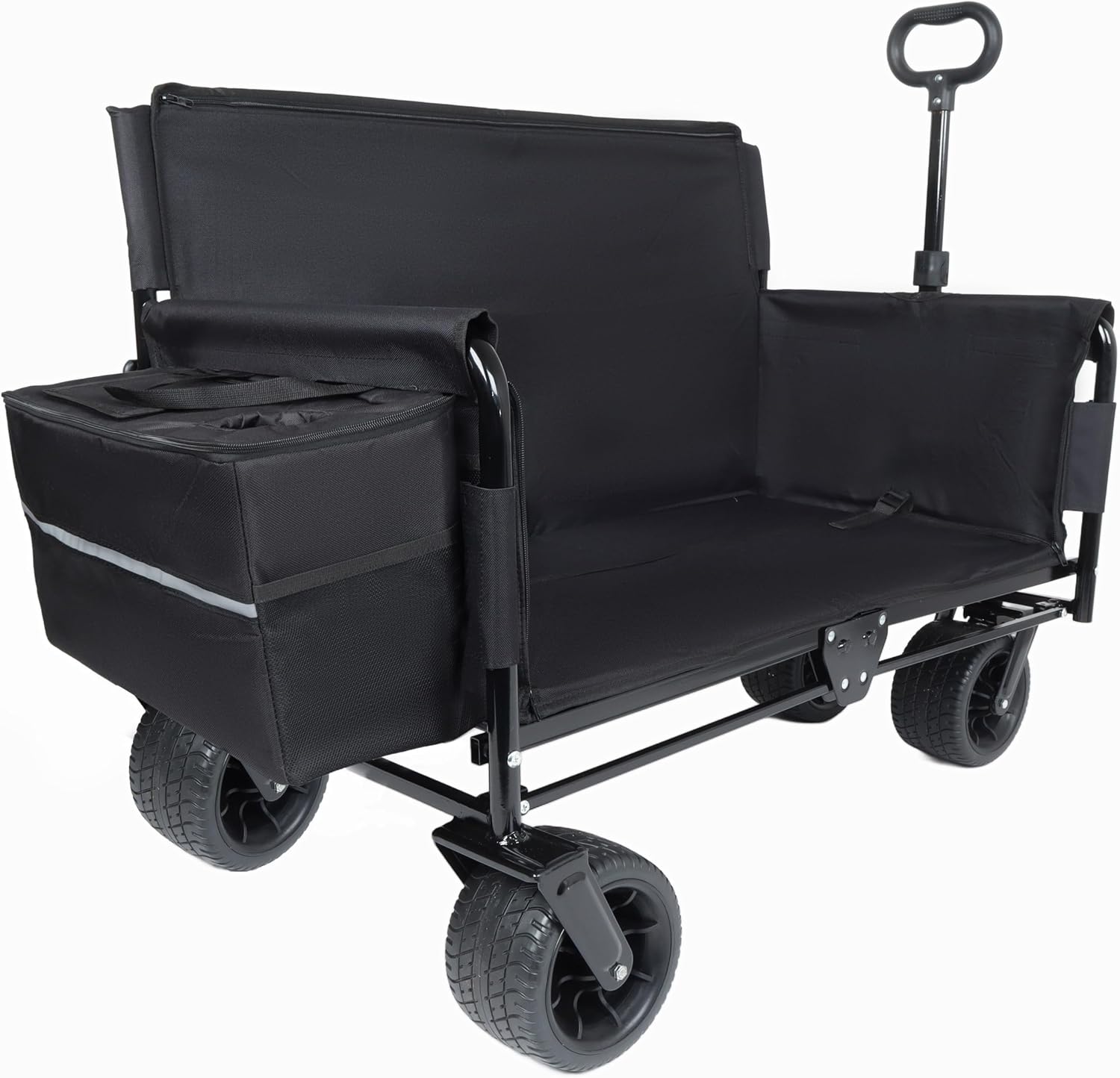 3 in 1 Convertible Folding Wagon Cart with Bench Seat Storage Includes 1 ice Pack, 500lbs Heavy Duty Utility Wagon, 180L Capacity All Terrain Wheels for Camping, Beach, Sports, Garden, Black