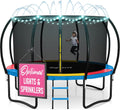 JoyBerri Trampoline Outdoor - Upsurge ASTM Certified Safe 8Ft 10Ft 12Ft 14Ft 15Ft 16Ft Recreational Trampoline for Kids and Adults. Anti-Rust Coating with Enclosure Net, Ladder, Sprinkler & LED Lights