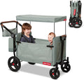 Radio Flyer Atlas Stroll 'N Wagon, Sage Green, for Ages 1+, 3-in-1 Push or Pull Versatility, One-Hand Fold, UV Canopy, 5-Point Harnesses, Storage Capabilities, Rubber Wheels, Stroller Wagon for Kids