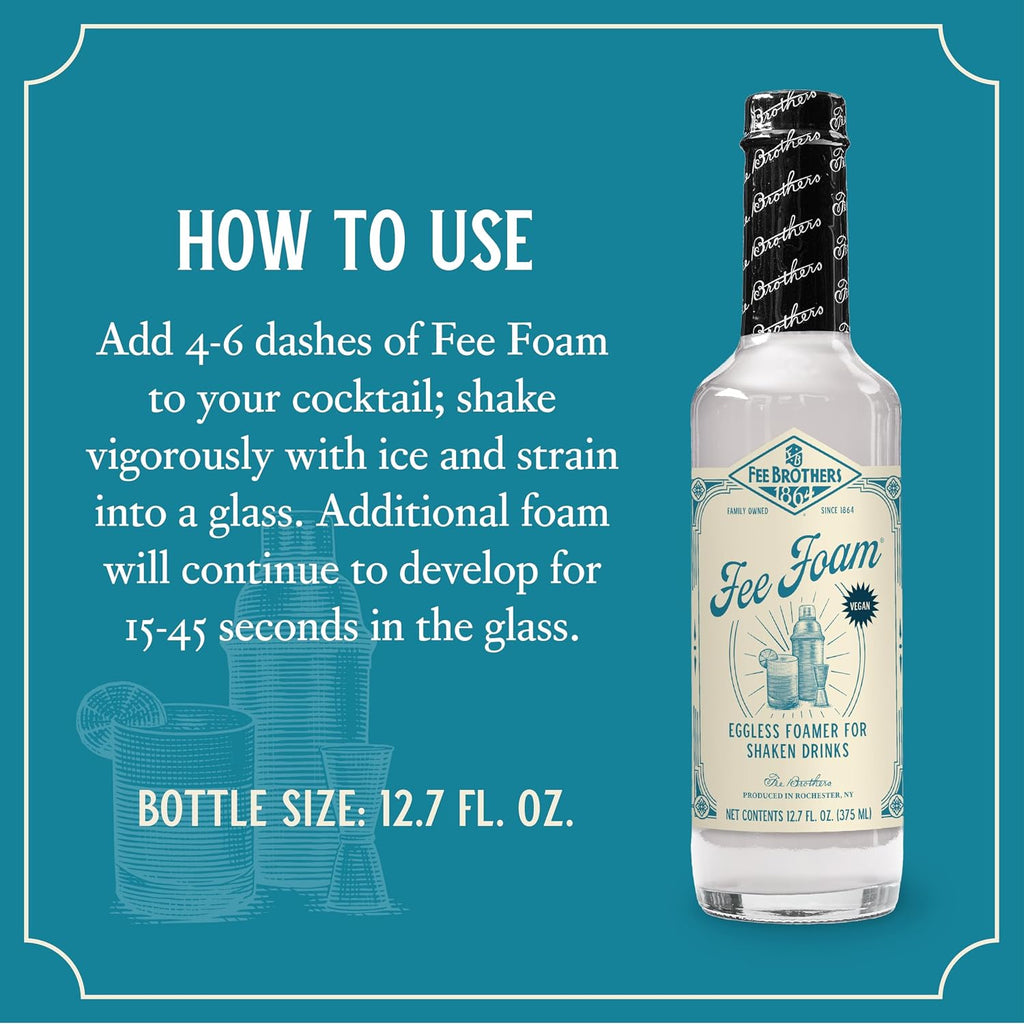 Fee Brothers Fee Foam - Cocktail Foamer and Mixer, Egg Substitute, Vegan-Friendly, Gluten Free, 12.7 fl oz (Pack of 12)