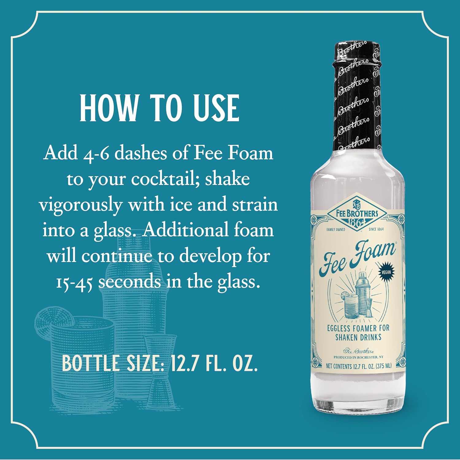 Fee Brothers Fee Foam - Cocktail Foamer and Mixer, Egg Substitute, Vegan-Friendly, Gluten Free, 12.7 fl oz (Pack of 12)