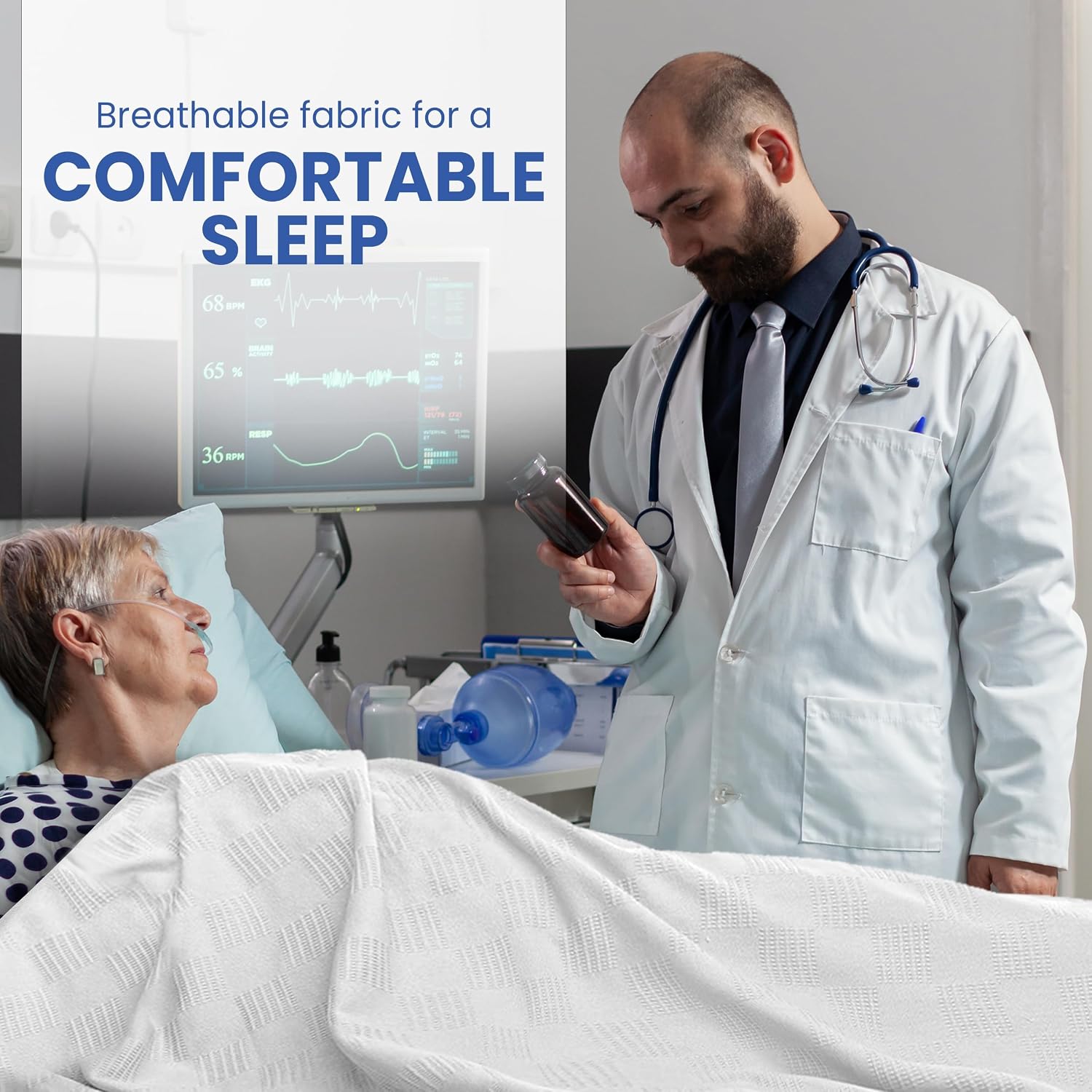 Linteum Textile Supply Institutional Snag-Free 66x90 Hospital Blanket—Durable, Lightweight & Compressed—Ideal for Healthcare Facilities, Nursing Homes & Shelters, 24 Pack (White)