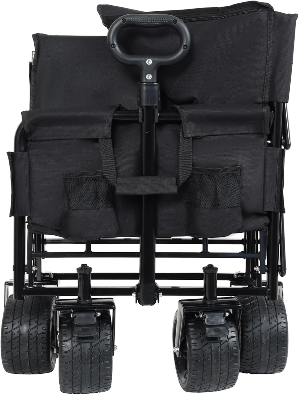 3-in-1 Heavy-Duty Folding Wagon Cart with Bench Seat & Storage – 500lbs Capacity, 180L All-Terrain Utility Cart, Collapsible Design for Camping, Beach, Sports, Garden (Black)
