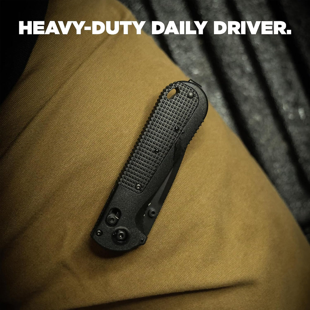 Benchmade - Redoubt Tactical, Every Day Knife, Serrated Edge, Drop-Point Blade with Black Grivory Handle (430SBK-02)