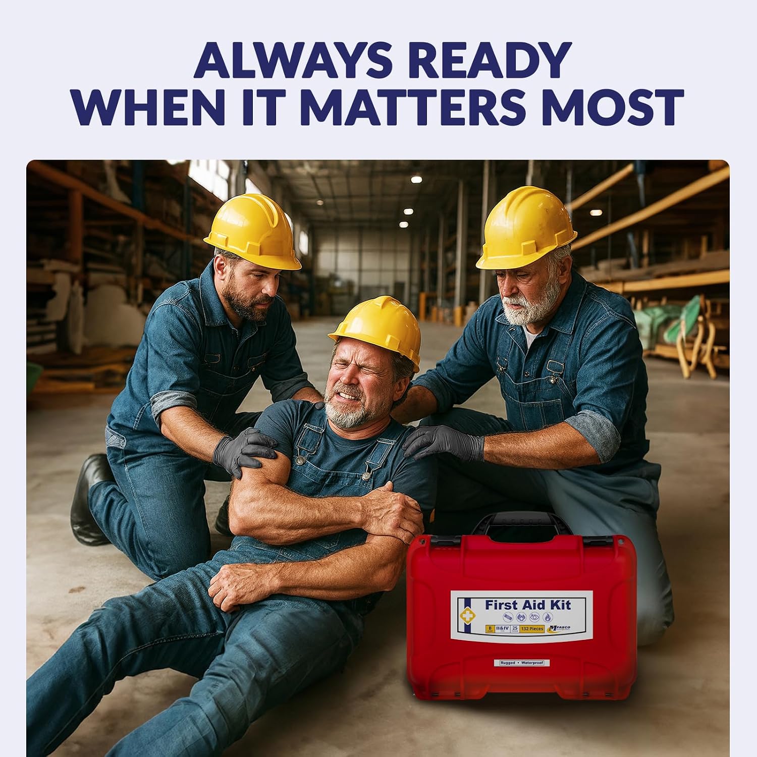 MFASCO 2021 OSHA/ANSI Class B First Aid Kit | Waterproof Rugged Case, Type II & IV - Emergency Medical Supplies for Businesses, Construction Environments, and Jobsites | Portable and Outdoor Ready