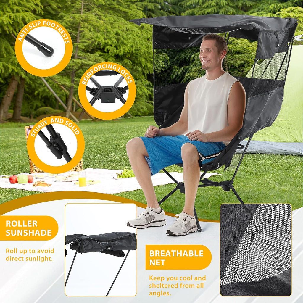 Nice C Camping Chair with Canopy, Compact Chair with Shade, Ultralight Umbrella Fishing Chairs, Portable Backpack Chairs, Lightweight, Travel, Picnic, Festival, Hiking, Sports (2 Pack Black)