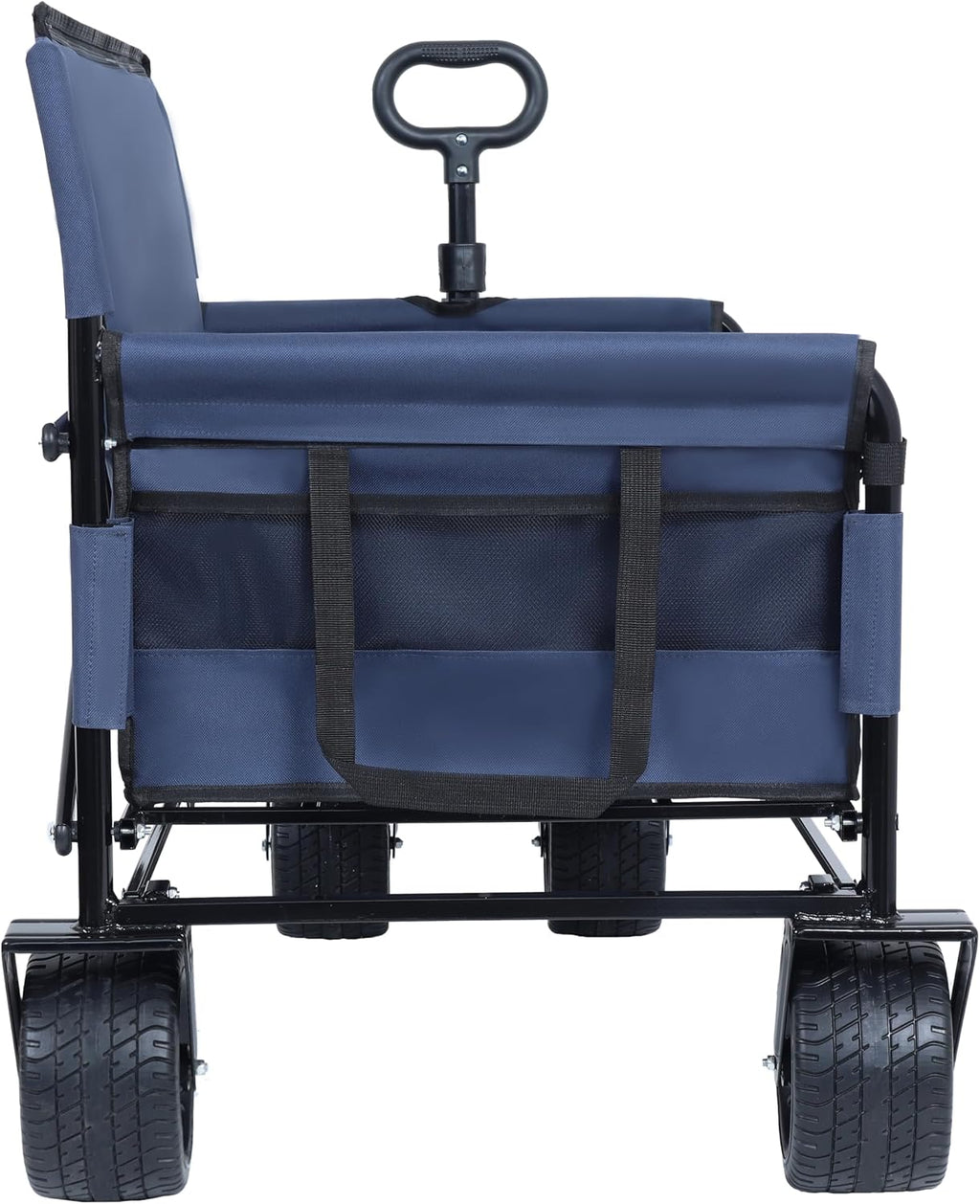 Dark Blue Collapsible Wagon with Bench Seat, Storage & All-Terrain Wheels, Steel Frame, Folding Camping Cart for Beach, Sports, Lawn, 37x24.02x40.94 in