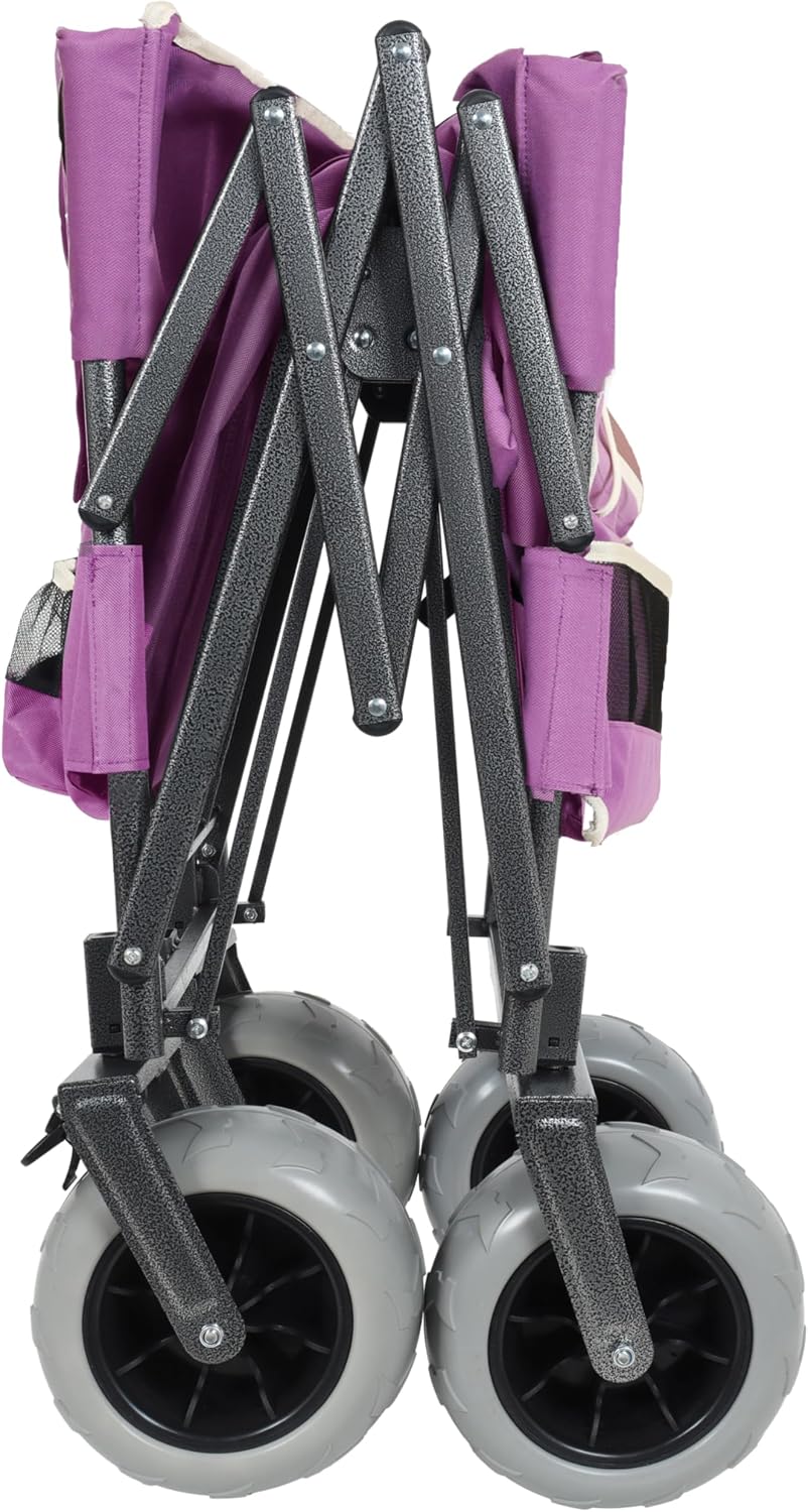 3-in-1 500lbs Large Collapsible Folding Wagon, Convert to Bench, 9'x4' Beach Tires, Foldable Beach Wagon with Wheels for Sand, Outdoor Utility Wagon for Groceries, Camping, Sports, Shopping, Purple