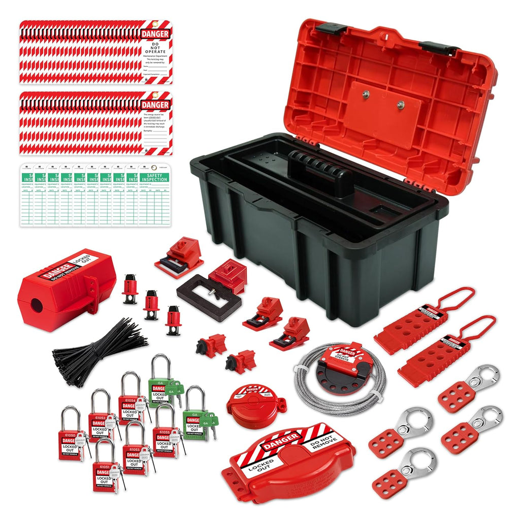 TRADESAFE Lockout Tagout Tool Kit - 85 Loto Devices, Loto Locks, Breaker Lockout Devices, Loto Tags, Inspection Tags, Cable Lock, Gate Valve Lockout, Plug Lock, Hasps