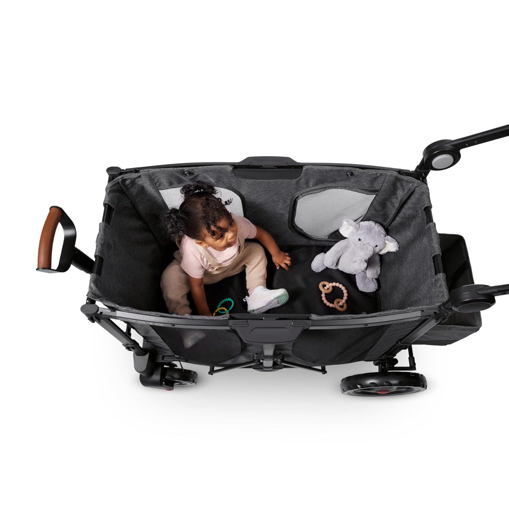 Radio Flyer Voya Stroller Wagon, for Ages 6+ Months, Extra Tall Sides, Push or Pull, 2 Seats, Dual Sun Canopies, Compact Fold, Lightweight, Storage Space, 5-Point Harnesses, Stroller Wagon for Kids