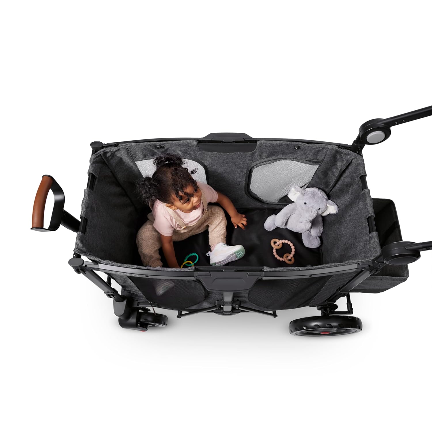 Radio Flyer Voya Stroller Wagon, for Ages 6+ Months, Extra Tall Sides, Push or Pull, 2 Seats, Dual Sun Canopies, Compact Fold, Lightweight, Storage Space, 5-Point Harnesses, Stroller Wagon for Kids