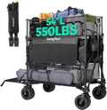 SUNNYFEEL 550L Large Capacity Double Decker Wagon, 550LBS Heavy Duty Collapsible Sports Wagon, Extra High Extender Wagon Cart with Tailgate, All-Terrain Big Wheels for Camping Fishing Beach, Black