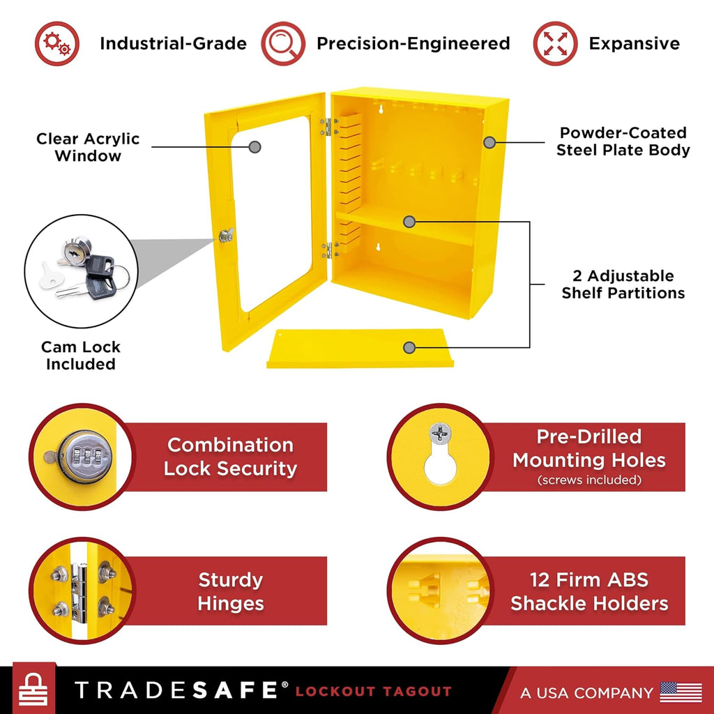 TRADESAFE Lockout Tagout Cabinet - 75 Pieces Loto Devices, Loto Locks, Lockout Hasp, Lock Out Tags, Circuit Breaker Lock, Cable Lock, Plug Lock, Lockout Tagout Station with Movable Shelf Partitions