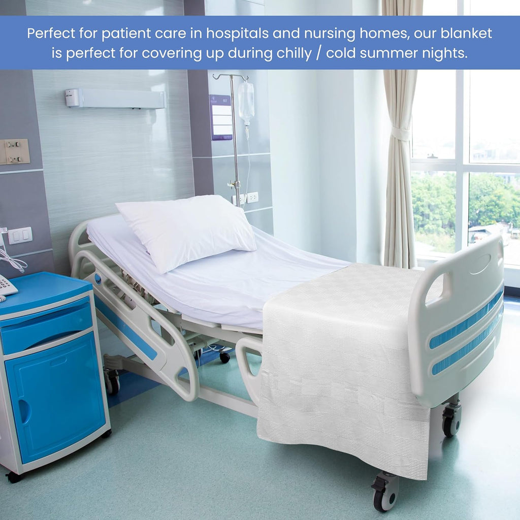 Linteum Textile Supply Institutional Snag-Free 66x90 Hospital Blanket—Durable, Lightweight & Compressed—Ideal for Healthcare Facilities, Nursing Homes & Shelters, 6 Pack (White)