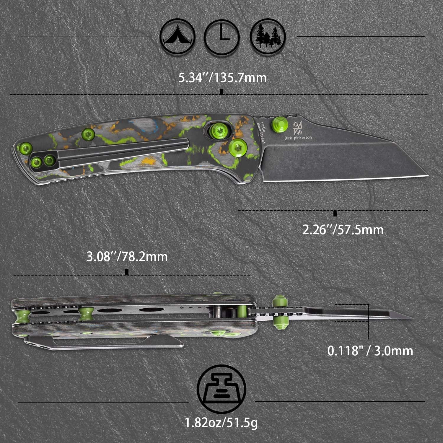 KANSEPT Little Main Street Pocket Folding Knives EDC Axis Lock Camping Knife 2.26'' Satin CPM S35VN Blade Knife with 80S Camo Carbon Fiber Handle for Men Women Everyday Carry K2015V4