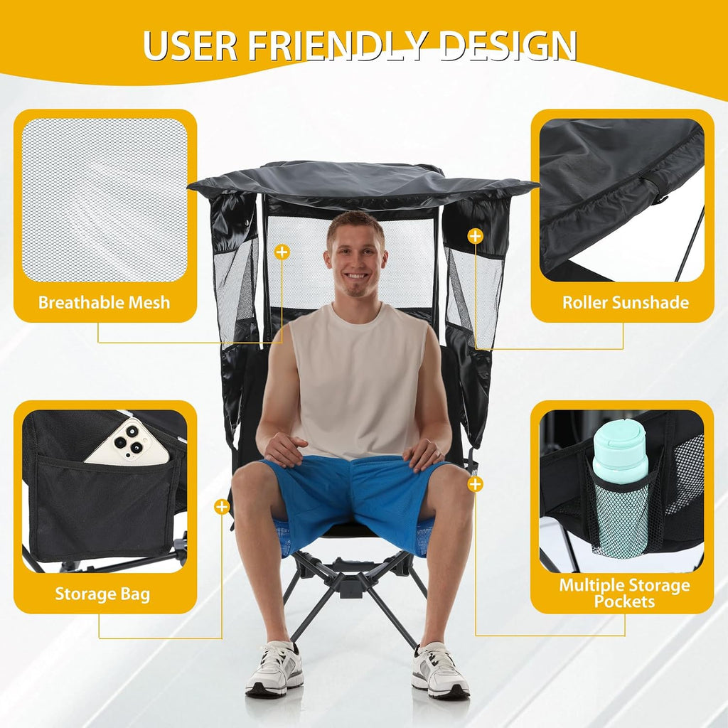 Nice C Camping Chair with Canopy, Compact Chair with Shade, Ultralight Umbrella Fishing Chairs, Portable Backpack Chairs, Lightweight, Travel, Picnic, Festival, Hiking, Sports (2 Pack Black)