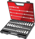 CARBYNE 50-Piece Master Torx and Allen Bit Socket Set S2 Steel SAE and Metric Hex and Star Bit Sockets 1/4 in 3/8 in and 1/2 in Drive Torx T6 to T70 for Automotive and Motorcycle Repair