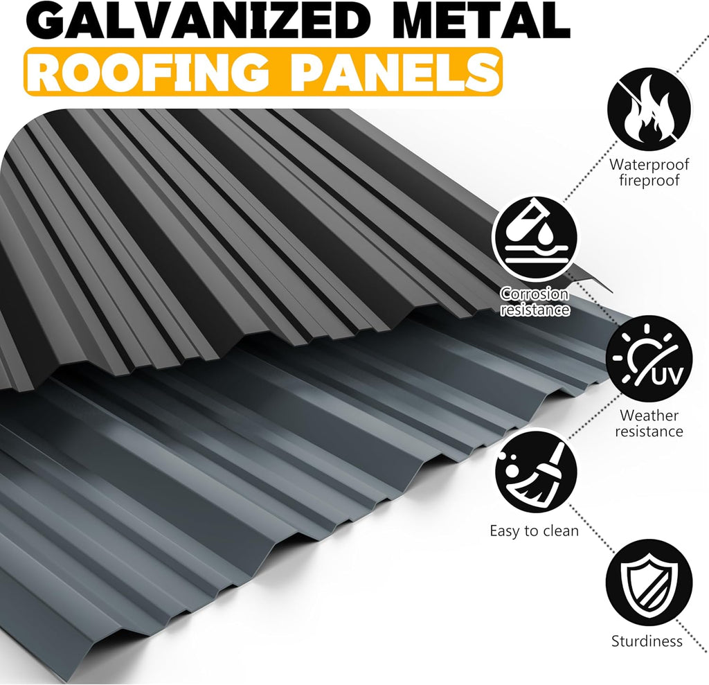 20 pcs Metal Roofing Panels - Corrugated Galvanized Roof Panels L41.34x W17.72 Inch, Waterproof Tin Roof Sheets for Garages,Sheds, Stables and Mobile Homes, Includes Screws(Black,L41.34''-20)
