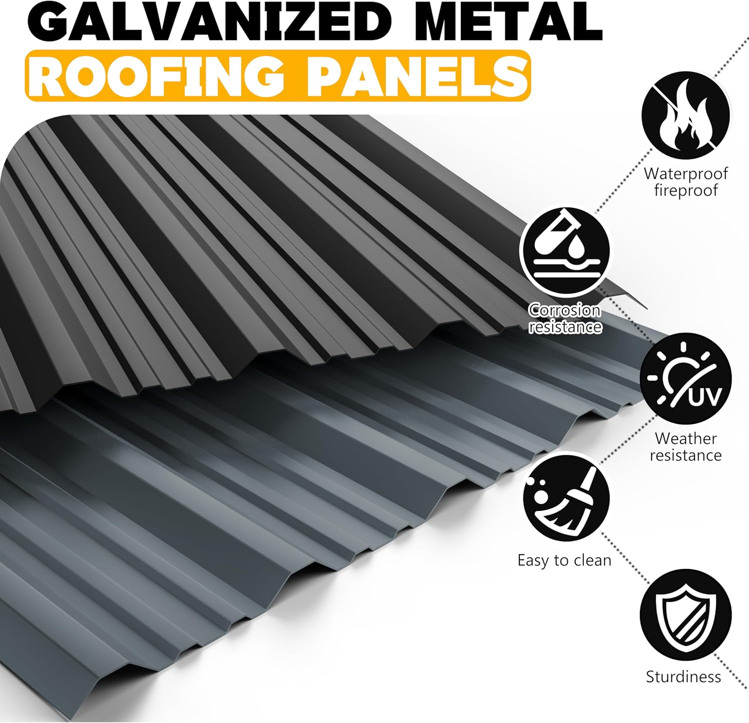 20 pcs Metal Roofing Panels - Corrugated Galvanized Roof Panels L41.34x W17.72 Inch, Waterproof Tin Roof Sheets for Garages,Sheds, Stables and Mobile Homes, Includes Screws(Black,L41.34''-20)