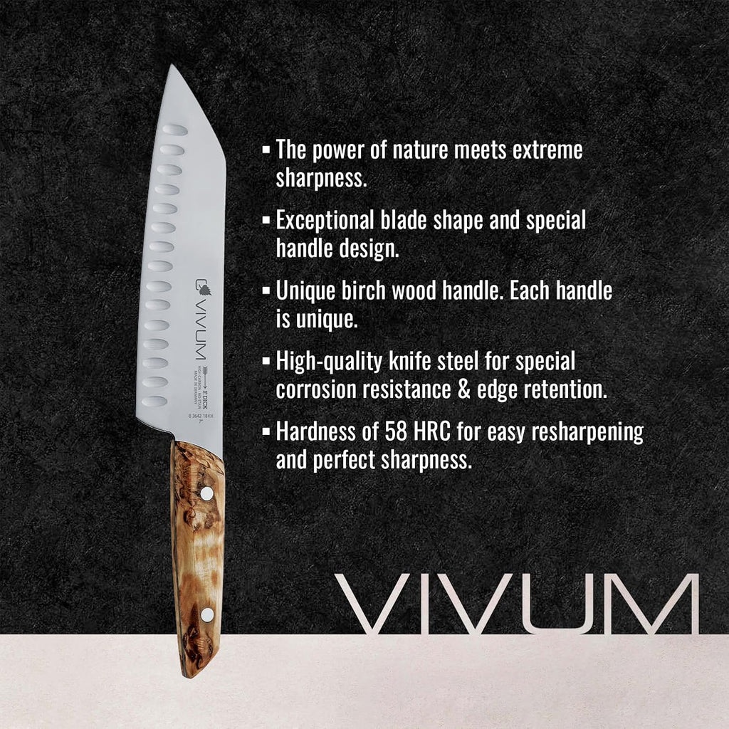 F. DICK - VIVUM Santoku Rust-Proof Knife - Knife with 7' blade & 58 HRC- Ideal for meat, fruit & vegetables - Stainless steel - Ultra sharp - Birchwood handle - Made in Germany
