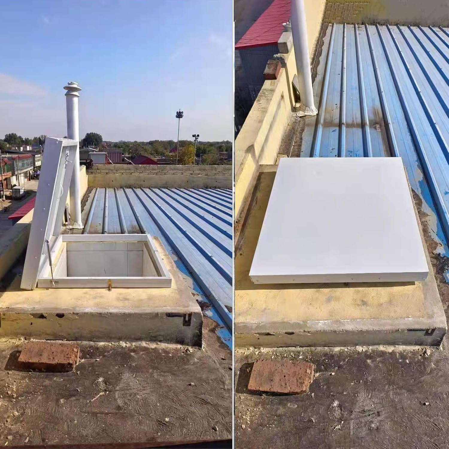 White Ceiling Hatch Lid with Hasp Latch & Gas Shock Strut, Large Building Roof Access Hatch Door, Heavy Duty Manhole/Cellars Exit Cover Plate for Repairs(Inner-L*W-21.7x29.5in/55x75cm)