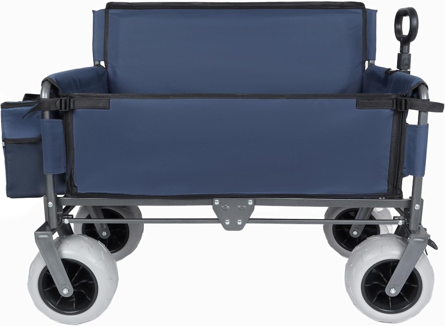 3-in-1 Heavy-Duty Folding Wagon with Convertible Bench Seat – 500lb Capacity, All-Terrain 9'x4' Beach Tires, Collapsible Design for Camping, Outdoor Events & Grocery Hauling (Dark Blue)