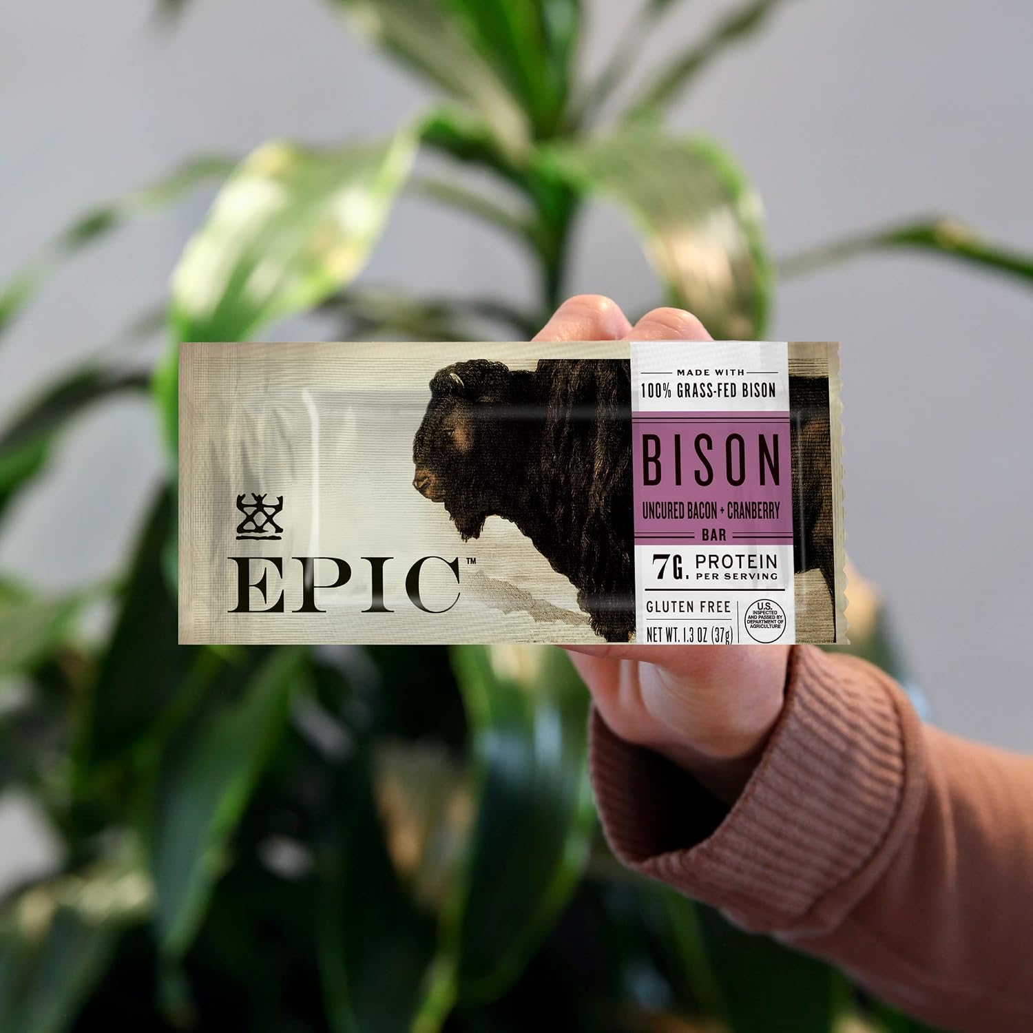 EPIC Bison Uncured Bacon and Cranberry Bars, Grass-Fed, Protein Bar, 12 Ct, 15.6 oz (Pack of 4)