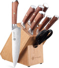 YOTSUBA 8 PCS Japanese Kitchen Knife Set with Block, Professional Ultra Sharp High Carbon Stainless Steel Chef Knives, Ergonomic Natural Rosewood Handle for Kitchen