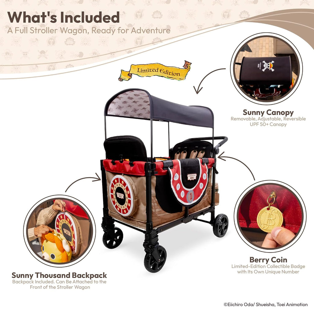 WonderFold ONE PIECE Thousand Sunny Limited Edition 4 Seater Stroller Wagon - Spacious, Safe, and Stylish Ride with All-Terrain Wheels