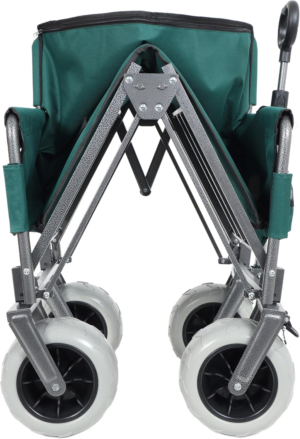 3-in-1 Convertible Folding Wagon Cart with Bench Seat & Storage-500lbs Capacity, 9'x4' Beach Tires for Camping & Beach (Green + Steel)