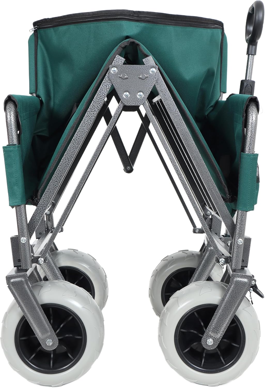 3-in-1 Convertible Folding Wagon Cart with Bench Seat & Storage-500lbs Capacity, 9'x4' Beach Tires for Camping & Beach (Green + Steel)