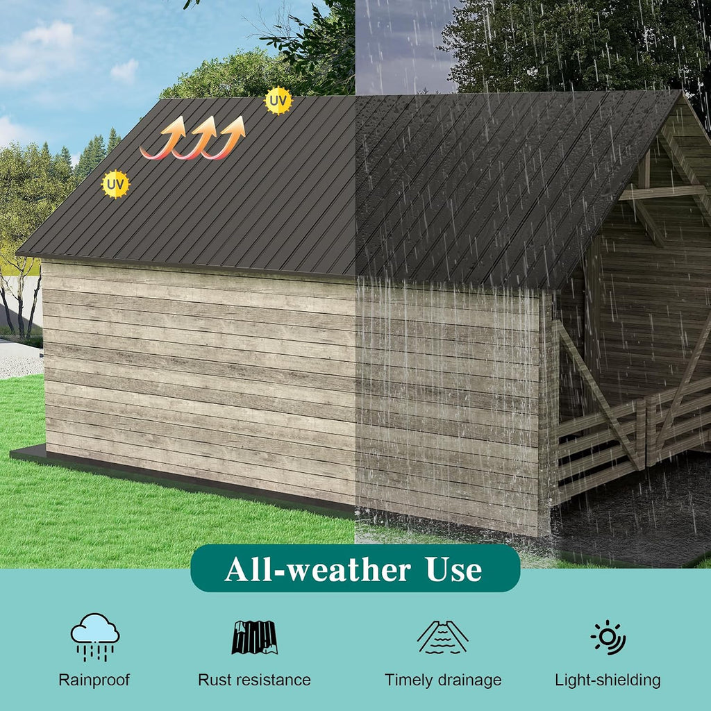 Domi Metal Roofing Panels 20 PCS, Galvanized Steel Corrugated Roof Panels Waterproof Heavy Duty Metal Siding Panels with Screws for Pergola Gazebo Garage Sheds Mobile Home (Grey)
