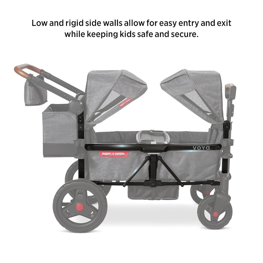 Radio Flyer Voya Stroller Wagon, for Toddlers and Kids 6+ Months, Push or Pull, 2 Seats, Dual Sun Canopies, Compact Fold, Lightweight, Storage Space, 5-Point Harnesses, Stroller Wagon for Kids