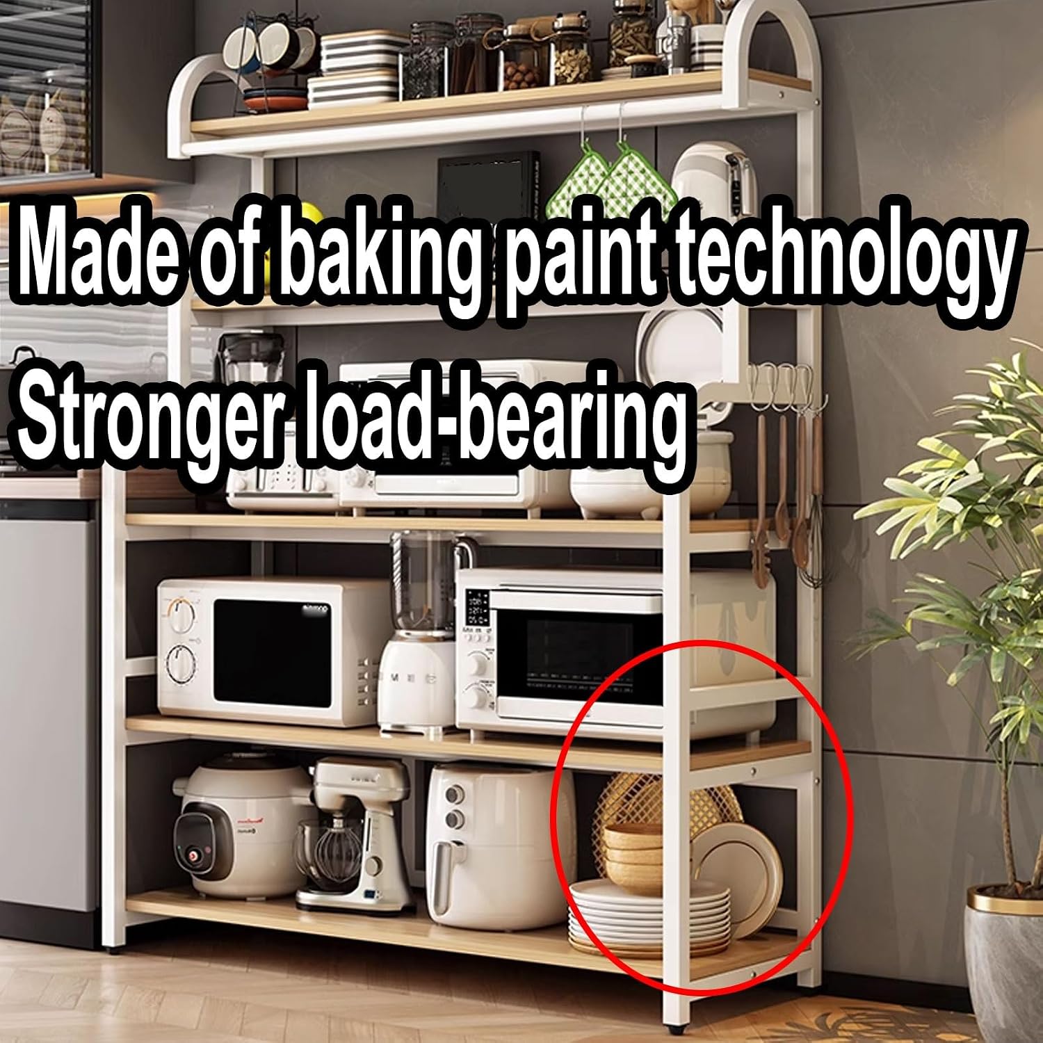 Microwave Stand with Storage Cabinet Made of Iron Frame and Wooden Boards Bakers Rack Kitchen Cupboard with Casters Kitchen Furniture Pantry Cupboard(Color:B,Size:70 * 40 * 165CM)
