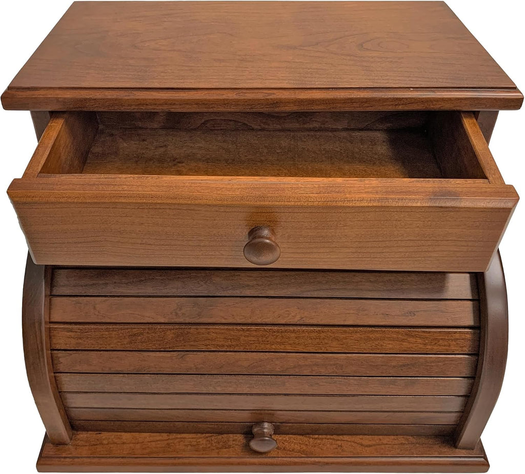 DutchCrafters Amish USA Made Solid Wood Countertop Bread Box with Drawer, Bread Holder for Kitchen Counter, Large Bread Box for Kitchen Countertop (Cherry - Michael's Cherry)
