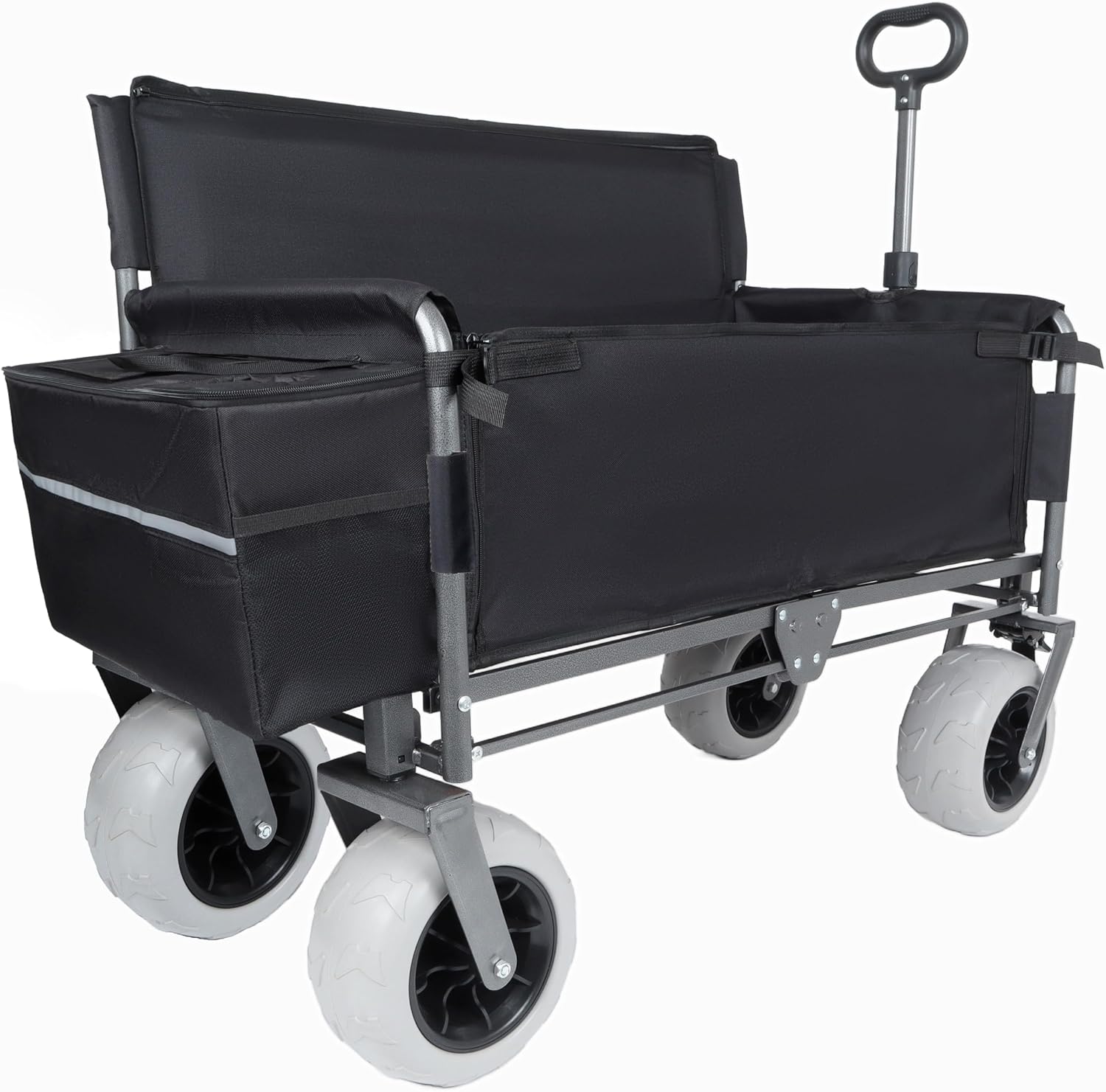 3-in-1 Heavy-Duty Folding Wagon with Convertible Bench Seat – 500lb Capacity, All-Terrain 9'x4' Beach Tires, Collapsible Design for Camping, Outdoor Events & Grocery Hauling (Black)